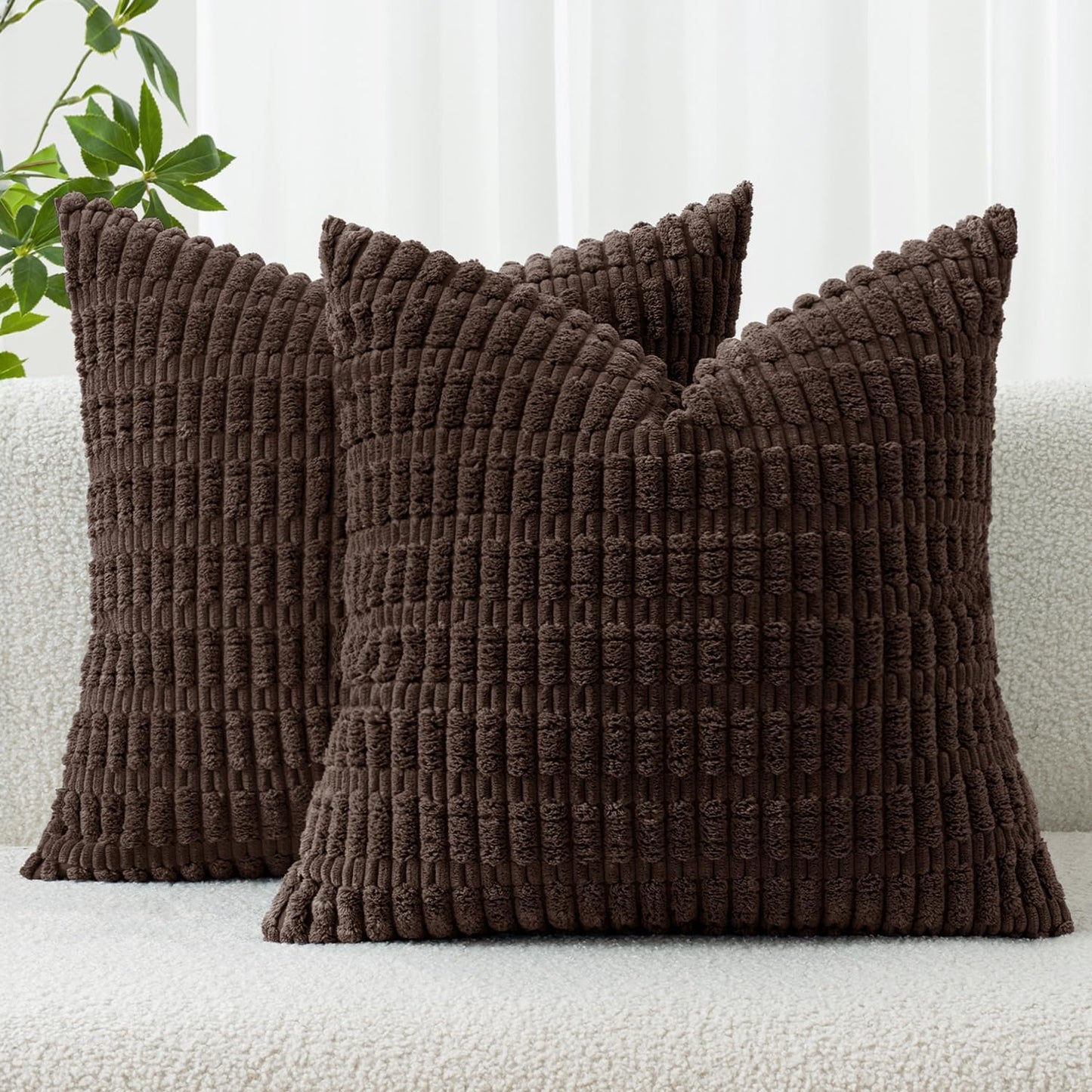 MIULEE Corduroy Decorative Throw Pillow Covers 18x18 Aqua Green Pack of 2 | Soft Boho Striped Pillow Covers Modern Farmhouse Home Decor For Sofa Living Room Couch Bed
