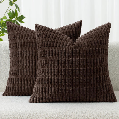 MIULEE Corduroy Decorative Throw Pillow Covers 18x18 Aqua Green Pack of 2 | Soft Boho Striped Pillow Covers Modern Farmhouse Home Decor For Sofa Living Room Couch Bed