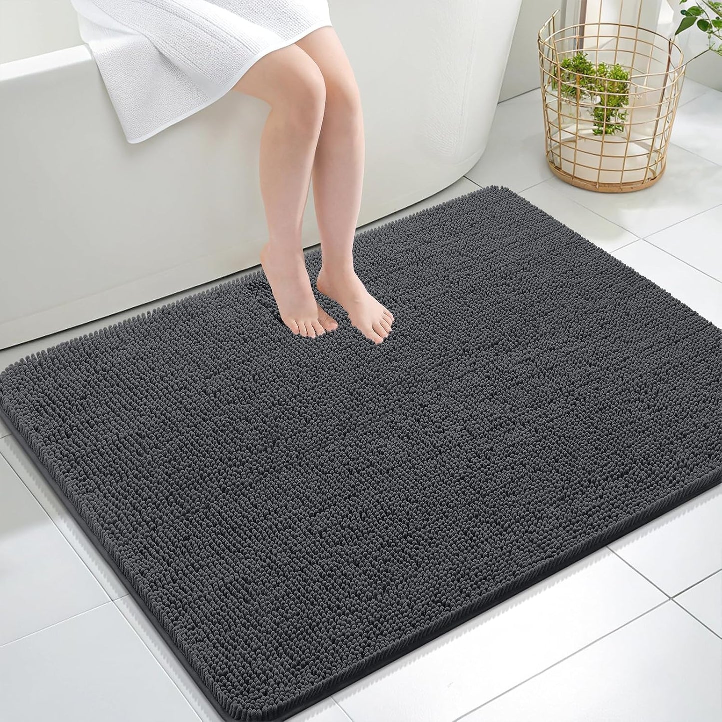OLANLY Bathroom Rugs 30x20, Extra Soft Absorbent Chenille Bath Rugs | Grey, Quick-Drying Rubber Backing, Machine Washable Bath Mat for Bathroom Floor, Tub and Shower, Home Decor Accessories
