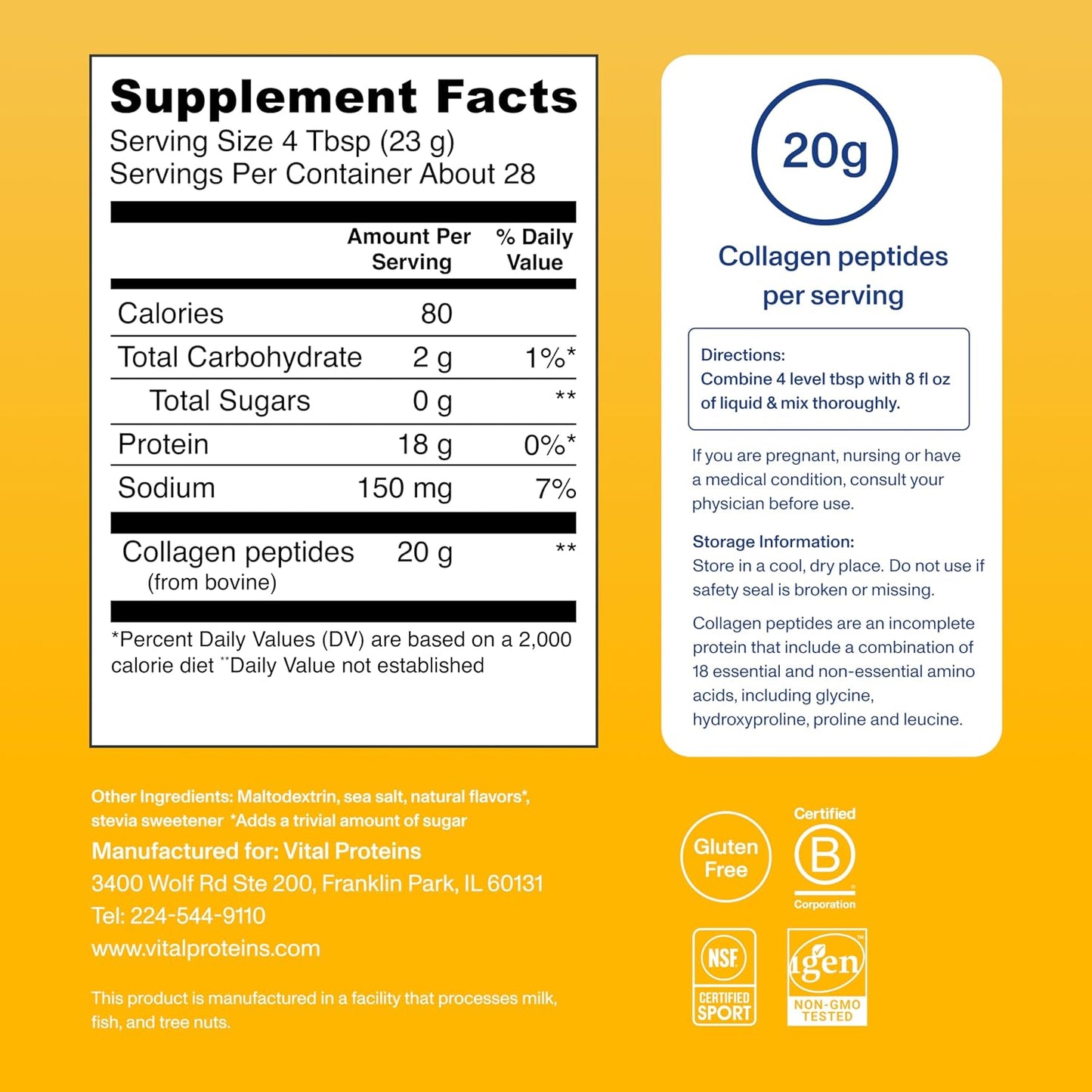 Vital Proteins Collagen Peptides Powder, Unflavored, 9.33oz | Grass-Fed Collagen Peptides, Supports Hair Skin & Nails, Bones & Joints, 13 Servings