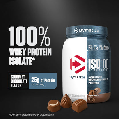 Dymatize ISO100 Protein Powder, 100% Whey Isolate, Cookies & Cream | 25g Protein, Hydrolyzed, Fast-Absorbing, Supports Muscle Health, 5.5g BCAAs, Gluten-Free, 20 Servings, 1.3 lb