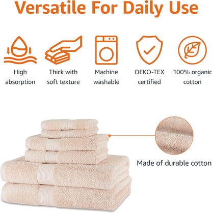 Amazon Basics 6-Piece Oversized Fade-Resistant Towel Set, 100% Cotton, Highly Absorbent, Soft, Teal, 2 Bath Towels, 2 Hand Towels, 2 Washcloths