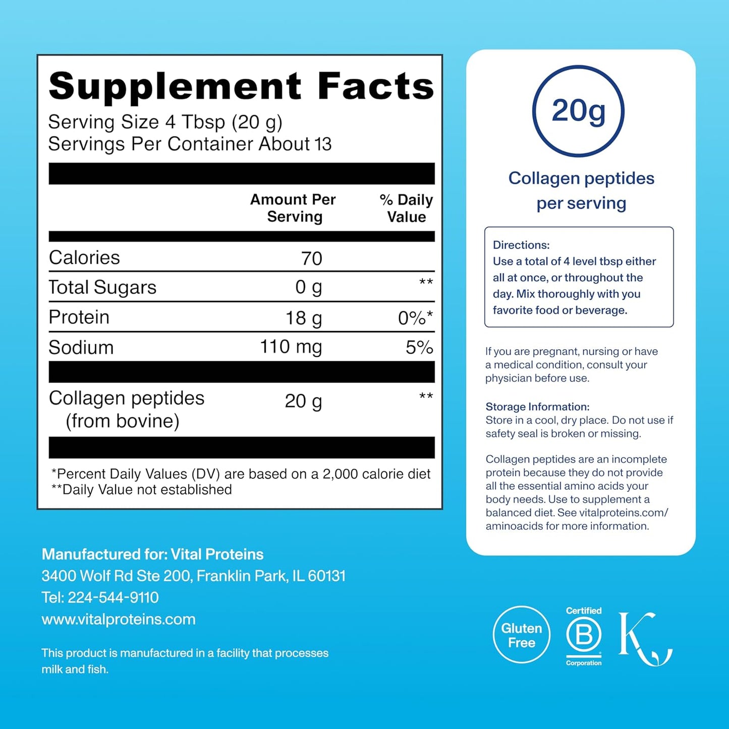 Vital Proteins Collagen Peptides Powder, Unflavored, 9.33oz | Grass-Fed Collagen Peptides, Supports Hair Skin & Nails, Bones & Joints, 13 Servings