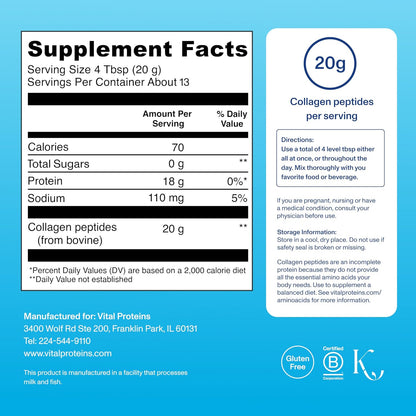 Vital Proteins Collagen Peptides Powder, Unflavored, 9.33oz | Grass-Fed Collagen Peptides, Supports Hair Skin & Nails, Bones & Joints, 13 Servings