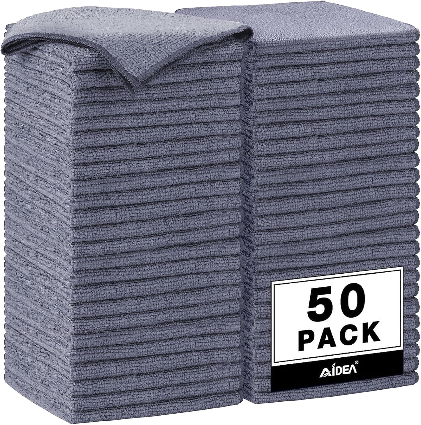AIDEA Microfiber Cleaning Cloth-50PK, Microfiber Towels for Cars, 12×12" | Premium Wash Cloths, Dusting Cloth Cleaning Rags, Absorbent Towels for SUVs, House, Kitchen, Window, Cleaning Supplies