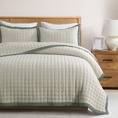 WDCOZY Beige King Size Quilt Bedding Sets with Pillow Shams, Tan Cream Lightweight Bedspread Coverlet, Quilted Blanket Thin Comforter Bed Cover, All Season Summer Spring, 3 Pieces, 104x90 inches