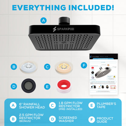 SparkPod Rain Shower Head, 6 Inch Round, Luxury Polished Chrome Finish | High Pressure Shower Heads, 90 Nozzles, Adjustable Showerhead, No Tools Needed, Universal Connection