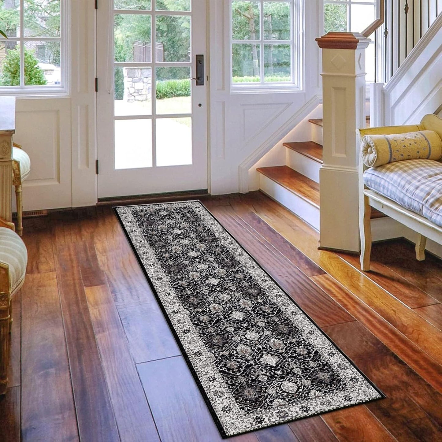 2x6 Hallway Washable Runner Rug : Vintage Soft Kitchen Laundry Runner with Non Slip Backing Farmhouse Entryway Living Room Floor Mat Stain Resistant Carpet for Bedroom Bathroom Distressed Beside Rug