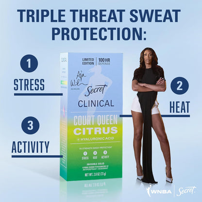 Secret Clinical Strength Invisible Solid Antiperspirant Deodorant for Women, 100HR Sweat & Odor Protection, 3X Stress Protection with Hyaluronic Acid, PH Balanced, Completely Clean Scent, 2.6 oz