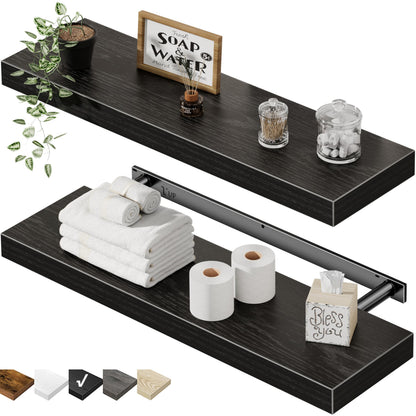 QEEIG Bathroom Floating Shelves for Wall - 15.7" Wall Mounted Shelf Over Toilet Farmhouse Home Decor Display Bookshelf Small 15.7 x 6.7 inch Set of 2, Rustic Brown (008-40BN)