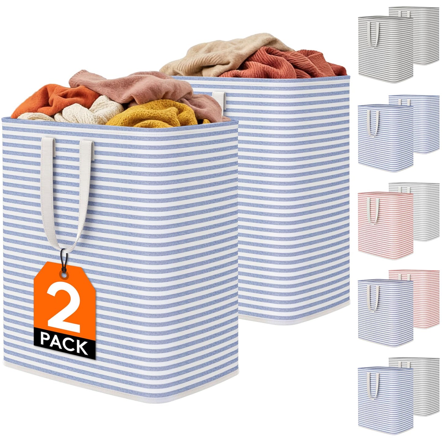 Lifewit 2 Pack Laundry Basket 80L Each, Collapsible Clothes Hamper with Reinforced Handles, Freestanding Waterproof Design for Bedroom and Laundry Room, Grey 160L Total