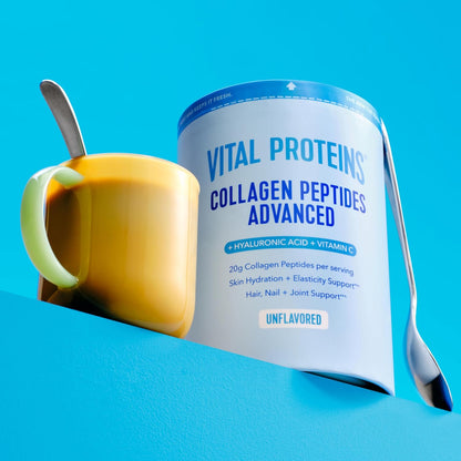 Vital Proteins Collagen Peptides Powder Advanced, Unflavored, 20oz | Hyaluronic Acid & Vitamin C, Supports Hair Skin & Nails, Collagen Peptides, 27 Servings