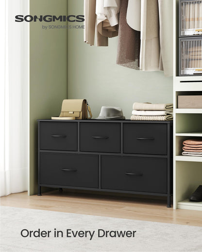 SONGMICS BELLAH Collection - Dresser for Bedroom, Chest of Drawers, Storage Organizer Unit, Closet, Entryway, Steel, 4 Drawers, Modern, Ink Black and Ebony Black ULGS314B01S