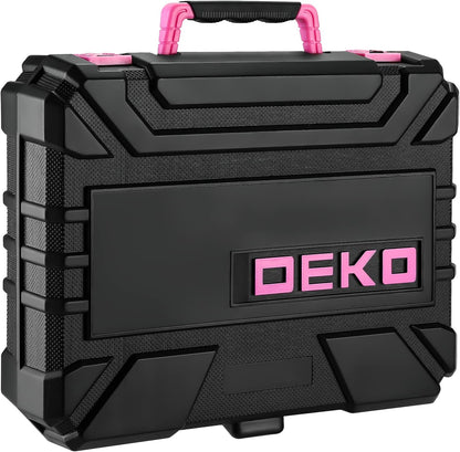DEKOPRO Drill Set, Home Tool Set with 8V Pink Cordless Drill, Hand Tool Kit for Women, 126 pcs