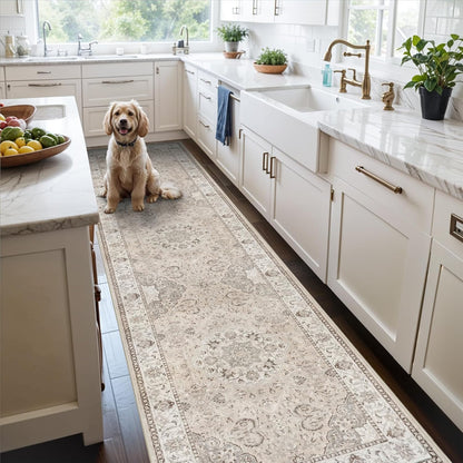 2x6 Hallway Washable Runner Rug : Vintage Soft Kitchen Laundry Runner with Non Slip Backing Farmhouse Entryway Living Room Floor Mat Stain Resistant Carpet for Bedroom Bathroom Distressed Beside Rug