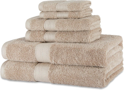 Amazon Basics 6-Piece Oversized Fade-Resistant Towel Set, 100% Cotton, Highly Absorbent, Soft, Teal, 2 Bath Towels, 2 Hand Towels, 2 Washcloths