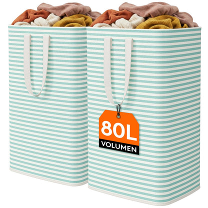 Lifewit 2 Pack Laundry Basket 80L Each, Collapsible Clothes Hamper with Reinforced Handles, Freestanding Waterproof Design for Bedroom and Laundry Room, Grey 160L Total