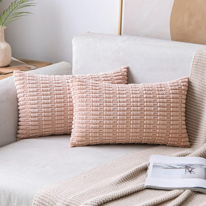 MIULEE Corduroy Decorative Throw Pillow Covers 18x18 Aqua Green Pack of 2 | Soft Boho Striped Pillow Covers Modern Farmhouse Home Decor For Sofa Living Room Couch Bed