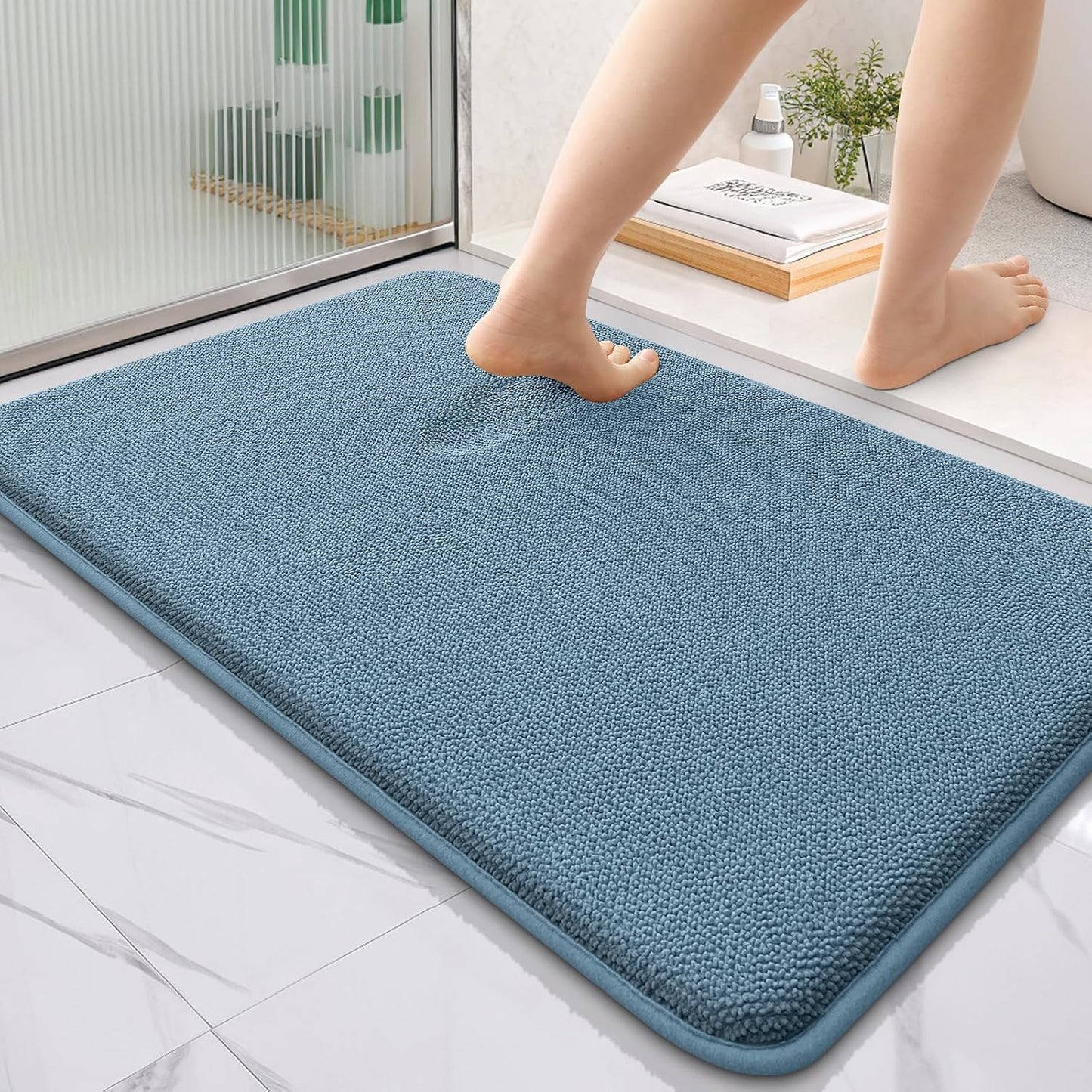 OLANLY Thick Memory Foam Bathroom Rugs 30x20, Soft Absorbent Bath Mat, Teal | Quick Dry Bath Rugs, Non-Slip Carpet, Machine Washable Mats for Bathroom Floor, Tub and Shower, Home Decor Accessories