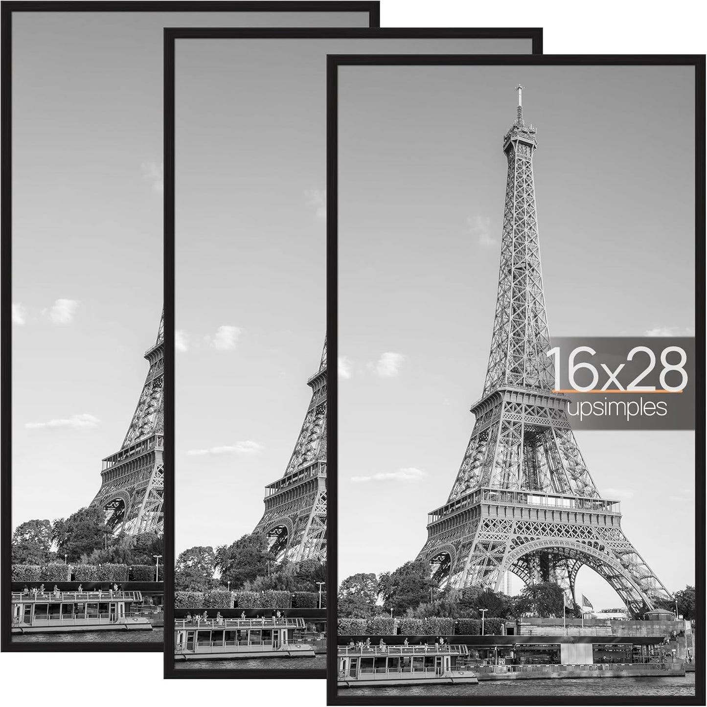 upsimples 12x16 Poster Frame, Easy Slide-In Assembly, Black, 3 Pack | Gallery Wall 12 x 16 Picture Frames Set for Family, Wedding, Christmas, Easy to Change Photos