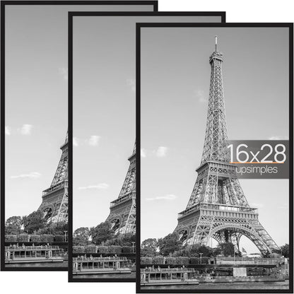 upsimples 12x16 Poster Frame, Easy Slide-In Assembly, Black, 3 Pack | Gallery Wall 12 x 16 Picture Frames Set for Family, Wedding, Christmas, Easy to Change Photos
