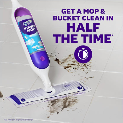 Swiffer PowerMop Mopping Kit for Floor Cleaning, Set Includes 1 Power Mop, 2 Replacement Pads, 1 Liquid Solution Refill, 2 Batteries, No Bucket Needed Electric Spray Cleaner, Multi-Surface and Wood