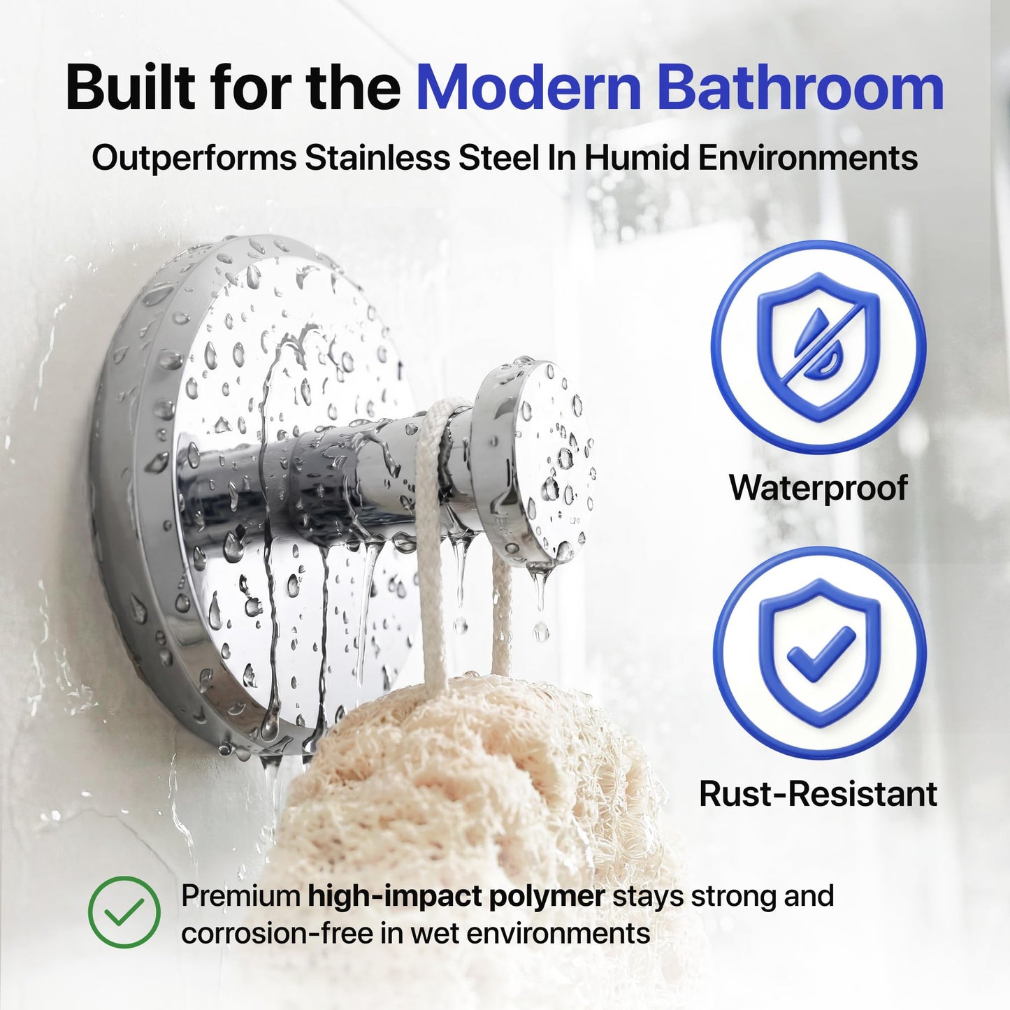 HOME SO Suction Cup Hooks for Shower & Bathroom Towel Holder 2-Pack Black | Waterproof Rustproof Organizer Hook Hanging Loofah Robe Coat Bath Accessories on Tile Glass Door Mirror + Optional 3M Disc