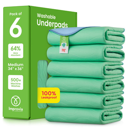 IMPROVIA® Washable Underpads, 34" x 36" (Pack of 4) - Heavy Absorbency Reusable Bedwetting Incontinence Pads for Kids, Adults, Elderly, and Pets - Waterproof Protective Pad for Bed, Couch, Sofa, Floor