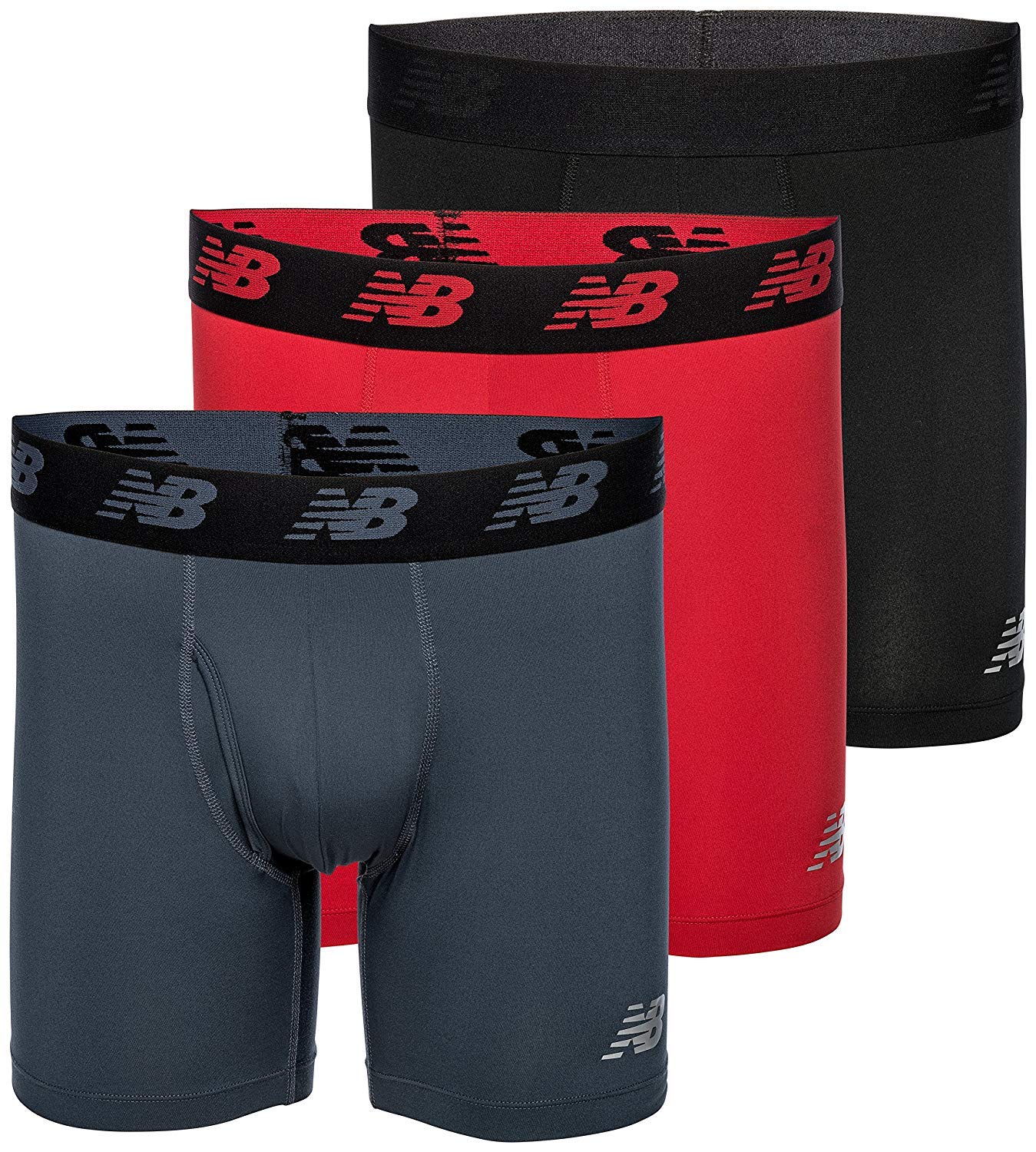 New Balance Men's Performance Boxer Briefs with Fly, Breathable Stretch Underwear, Moisture Wicking, Soft Waistband (3 Pack)