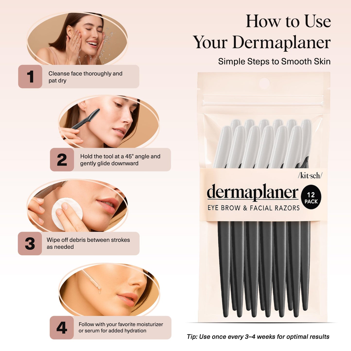 Kitsch Dermaplane Razor for Women Face – Terracotta, 12 pcs | Face Razors for Women & Men, Eyebrow Razor & Face Shaver – Exfoliating Facial Razor & Dermaplaner as Tool for Smoother Skin