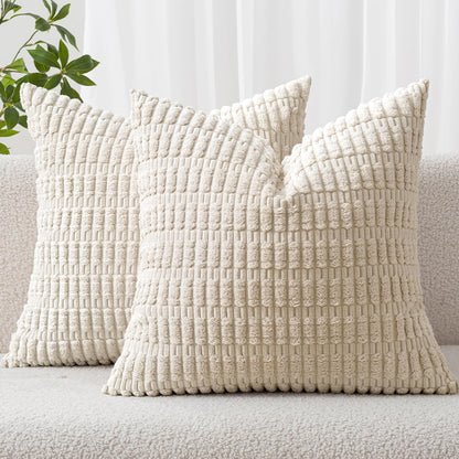MIULEE Corduroy Decorative Throw Pillow Covers 18x18 Aqua Green Pack of 2 | Soft Boho Striped Pillow Covers Modern Farmhouse Home Decor For Sofa Living Room Couch Bed