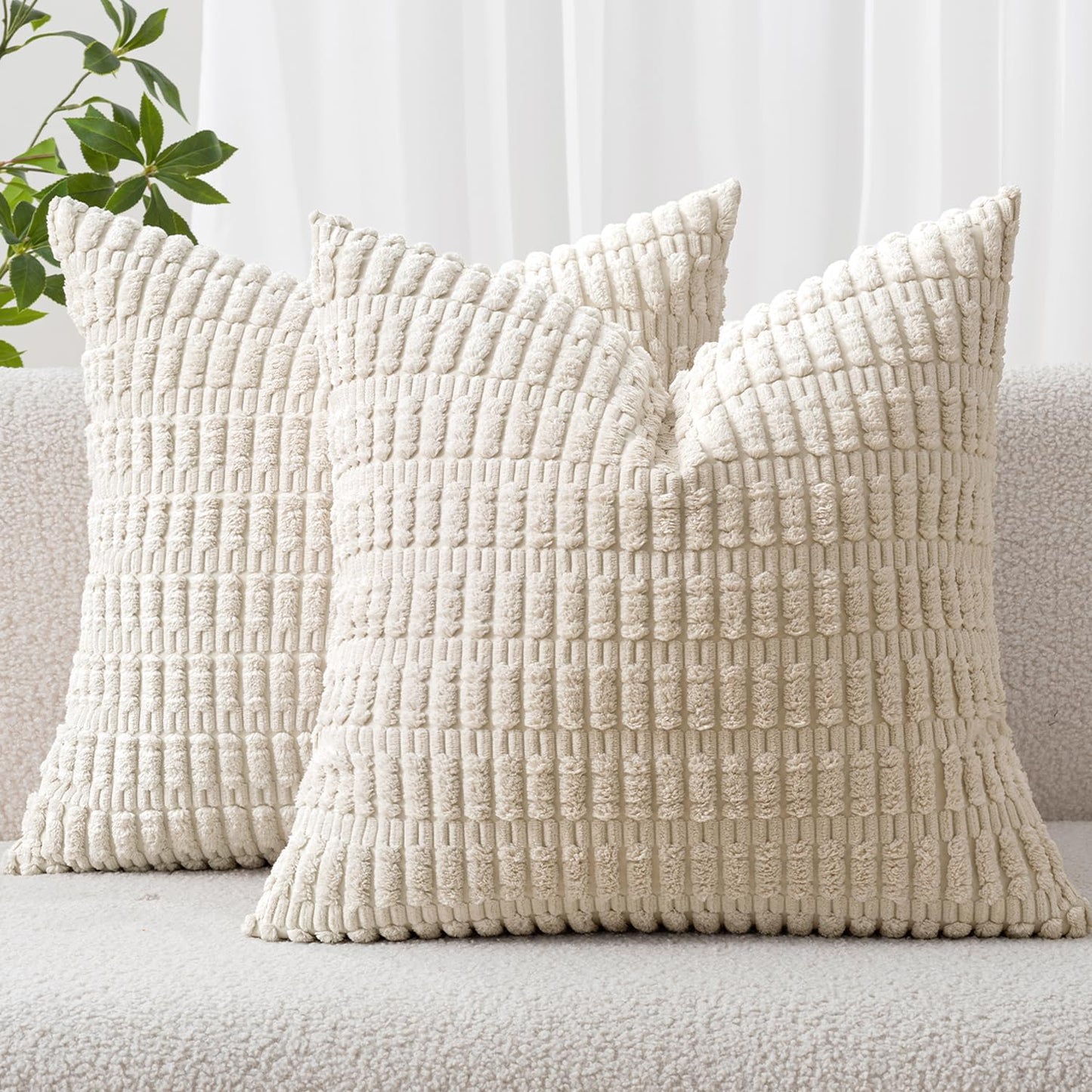 MIULEE Corduroy Decorative Throw Pillow Covers 18x18 Aqua Green Pack of 2 | Soft Boho Striped Pillow Covers Modern Farmhouse Home Decor For Sofa Living Room Couch Bed