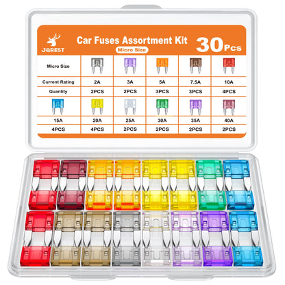 JOREST 300Pcs Car Fuse Assortment Kit, 160 Mini Blade Fuses Automotive + 90 Standard Auto Fuses + 50 Micro + Puller – Replacement for RV Camper Boat Truck (2Amp 3A 5A 7.5A 10A 15A 20A 25A 30A 35A 40A)