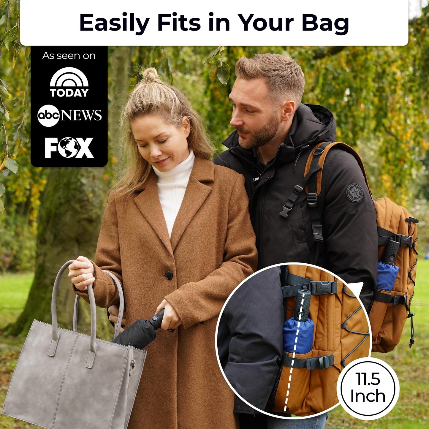 Strongest Windproof Travel Umbrella (Compact, 100MPH Wind-Tested), Light, Portable, One-Handed Use, Automatic Folding Rain Umbrella, Durable, Premium Grip, Fits Car & Backpack