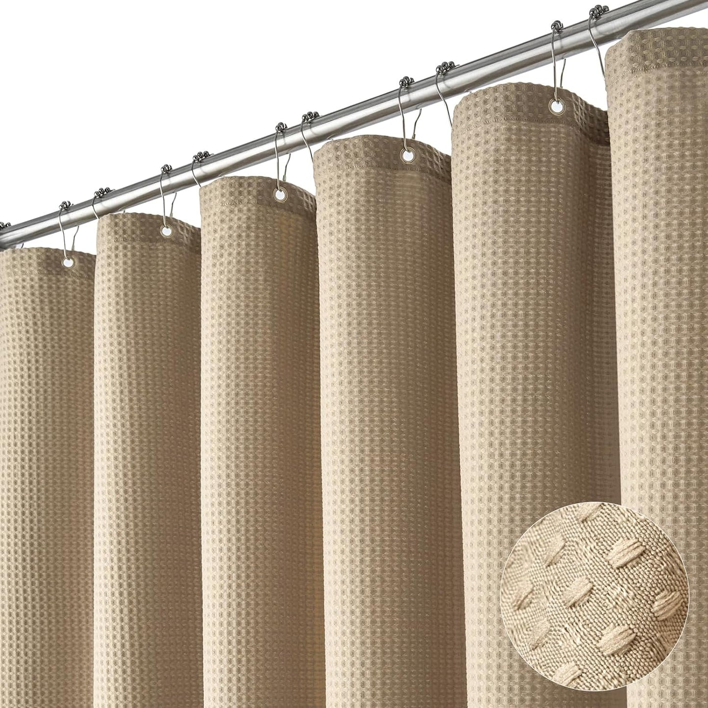Waffle Shower Curtain 256 GSM Heavy Duty Fabric 72"x72" Dark Green | Thick Textured Cloth, Weighted Hem, Water Repellent Washable, Hotel Luxury Polyester Shower Curtain Set for Bathroom 12 Hooks