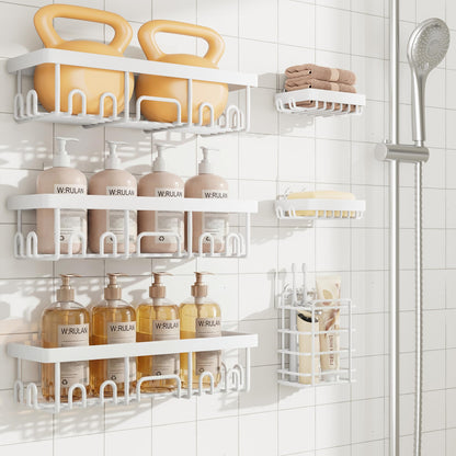 Veken Large Capacity Shower Caddy 6-Pack, No Drilling & Rustproof, Adhesive Shower Shelves with Soap Holder, Bathroom Organizers and Storage, Wall-Mounted Kitchen & Home Decor, Pink