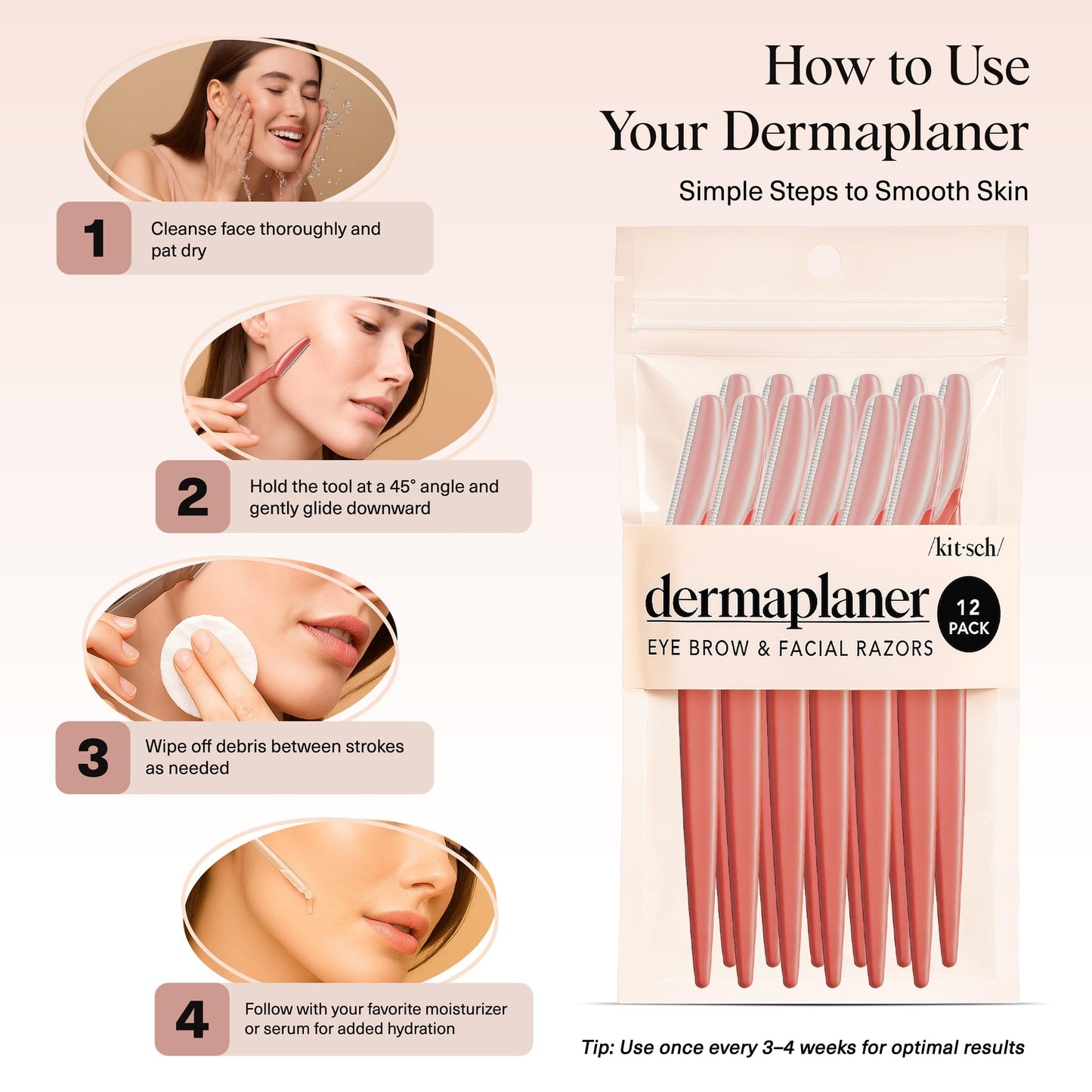 Kitsch Dermaplane Razor for Women Face – Terracotta, 12 pcs | Face Razors for Women & Men, Eyebrow Razor & Face Shaver – Exfoliating Facial Razor & Dermaplaner as Tool for Smoother Skin