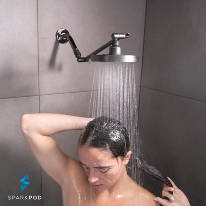 SparkPod Rain Shower Head, 6 Inch Round, Luxury Polished Chrome Finish | High Pressure Shower Heads, 90 Nozzles, Adjustable Showerhead, No Tools Needed, Universal Connection