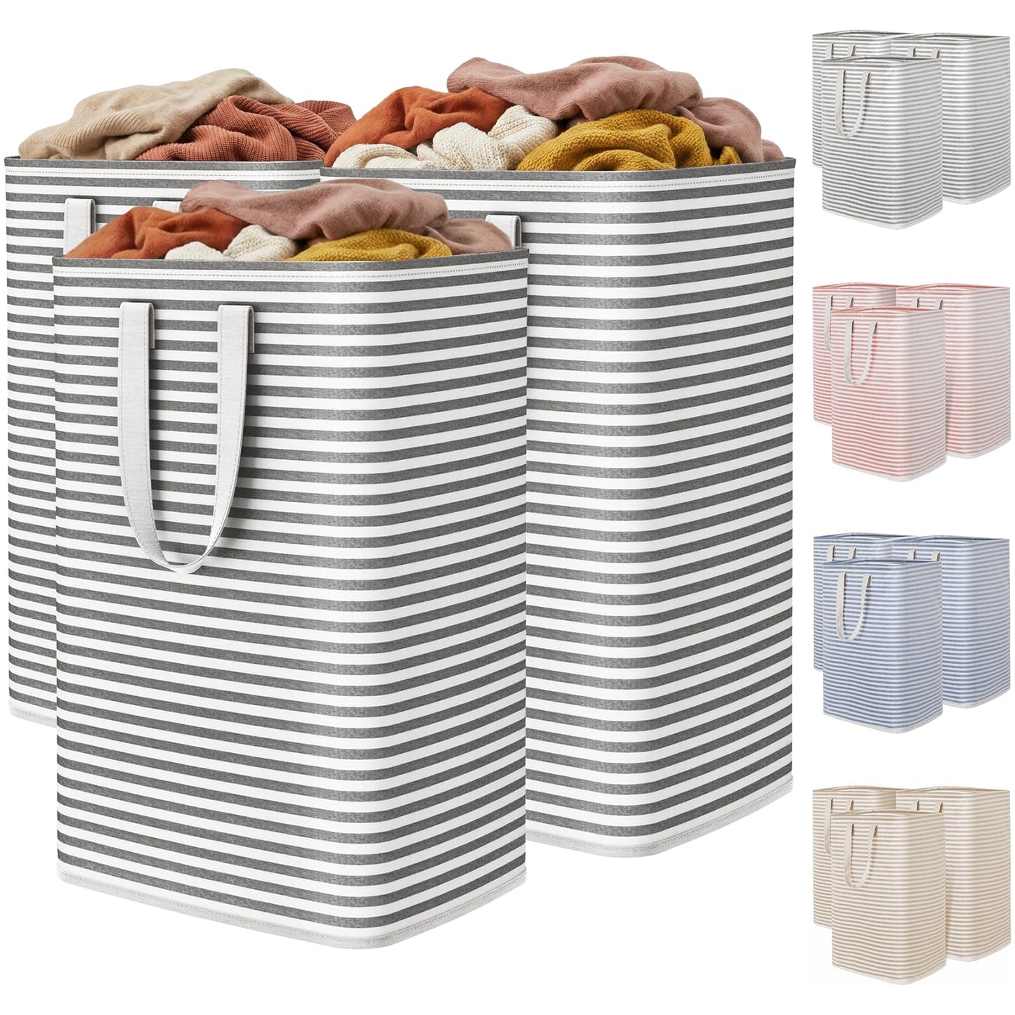Lifewit 2 Pack Laundry Basket 80L Each, Collapsible Clothes Hamper with Reinforced Handles, Freestanding Waterproof Design for Bedroom and Laundry Room, Grey 160L Total