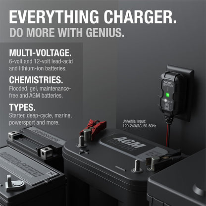 NOCO GENIUS1: 1A 6V/12V Smart Battery Charger – Automatic Maintainer, Trickle Charger & Desulfator with Overcharge Protection & Temperature Compensation – for Lead-Acid & Lithium Batteries | Overcharge Protection, Desulfator, Temperature Compensation, For