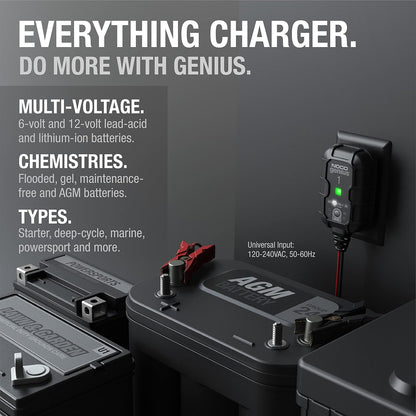NOCO GENIUS1: 1A 6V/12V Smart Battery Charger – Automatic Maintainer, Trickle Charger & Desulfator with Overcharge Protection & Temperature Compensation – for Lead-Acid & Lithium Batteries | Overcharge Protection, Desulfator, Temperature Compensation, For