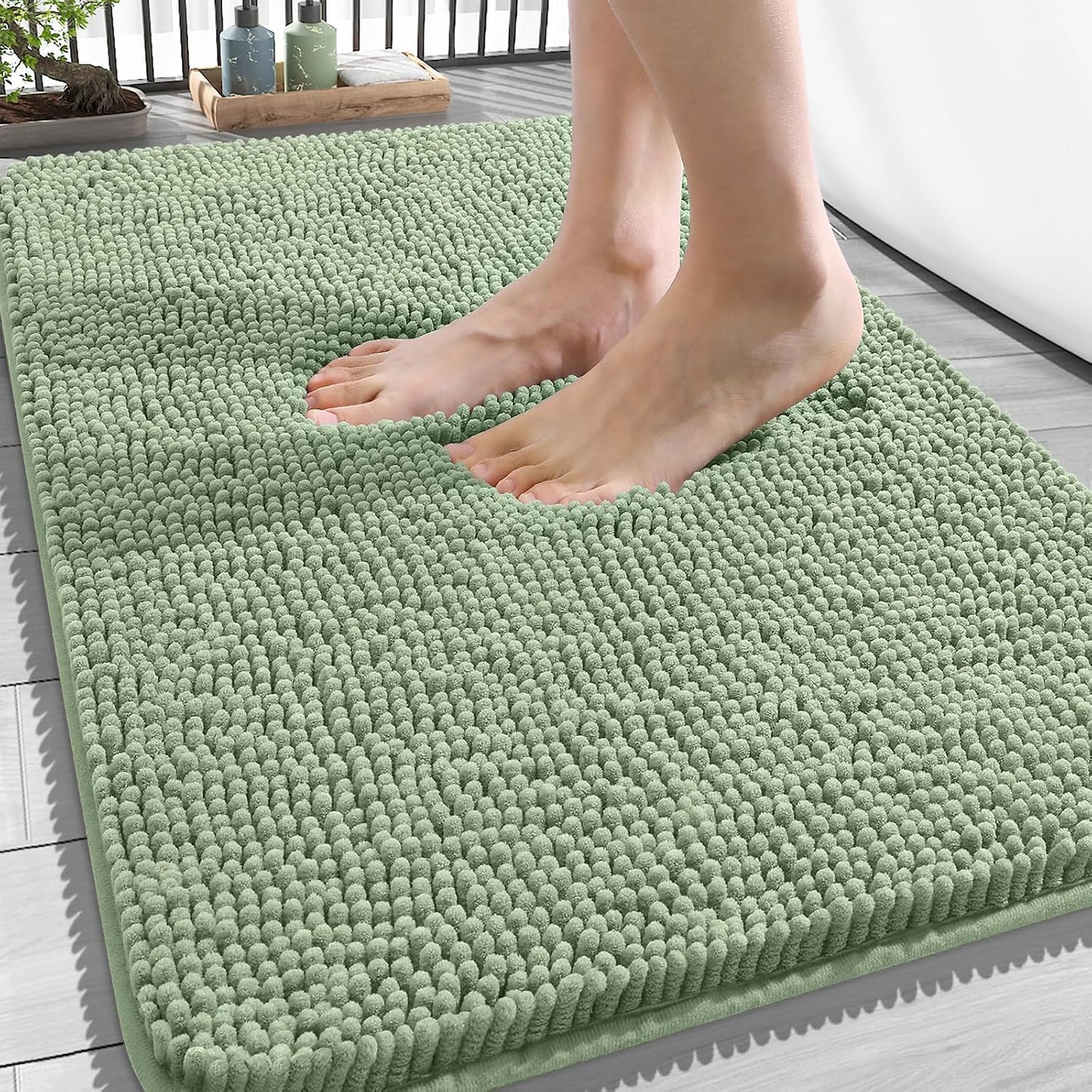 OLANLY Bathroom Rugs 30x20, Extra Soft Absorbent Chenille Bath Rugs | Grey, Quick-Drying Rubber Backing, Machine Washable Bath Mat for Bathroom Floor, Tub and Shower, Home Decor Accessories