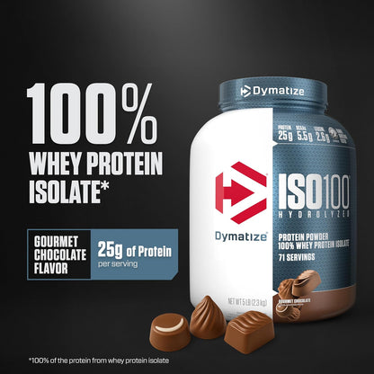 Dymatize ISO100 Protein Powder, 100% Whey Isolate, Cookies & Cream | 25g Protein, Hydrolyzed, Fast-Absorbing, Supports Muscle Health, 5.5g BCAAs, Gluten-Free, 20 Servings, 1.3 lb