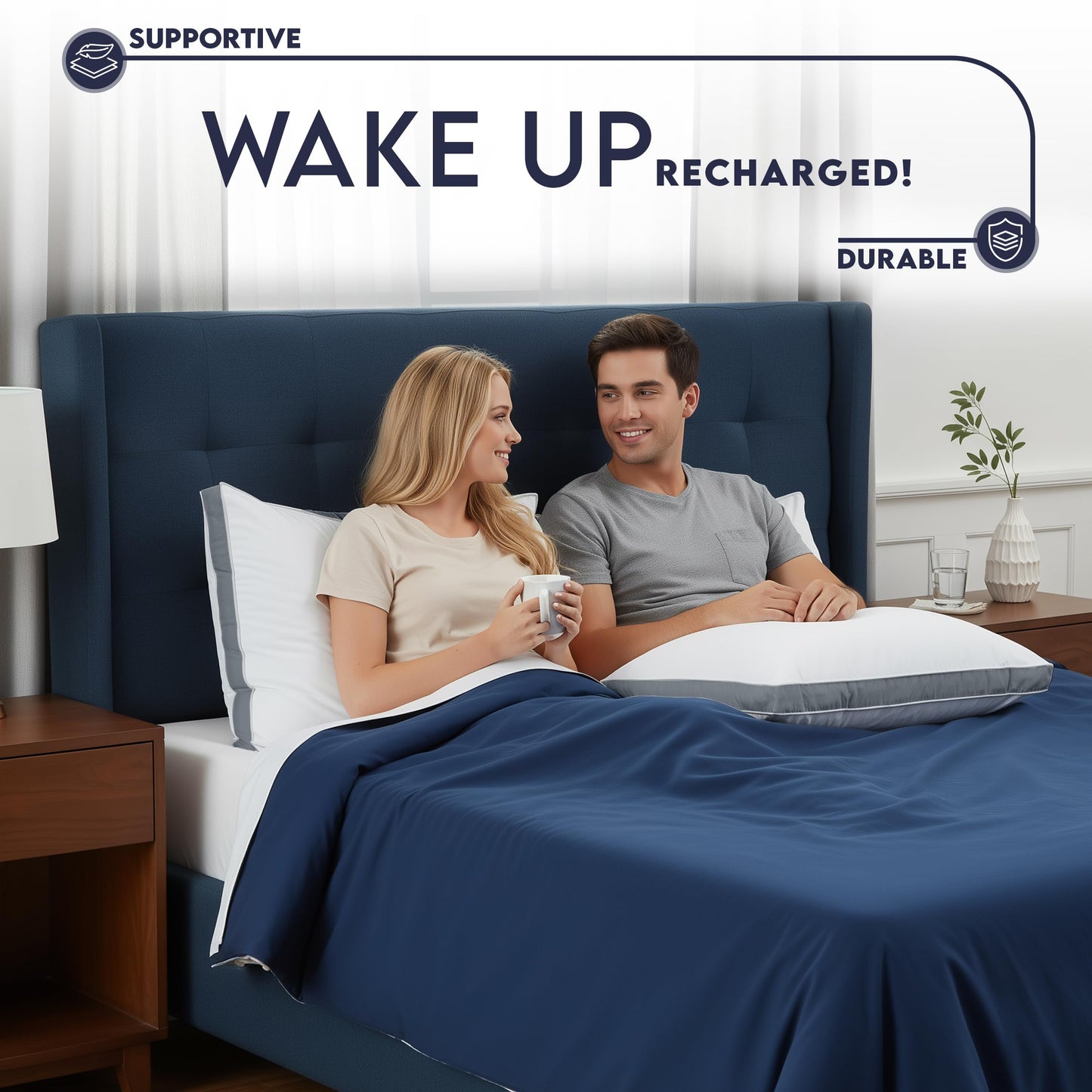 Utopia Bedding Gusset Bed Pillow, Hotel Pillows Queen Size Set of 2, White | Cotton Blended Down alternative pillows for sleeping, soft fluffy cooling comfort for Back, side & stomach sleepers, 2 pack