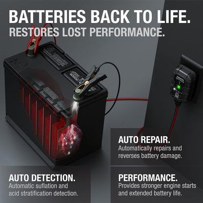 NOCO GENIUS1: 1A 6V/12V Smart Battery Charger – Automatic Maintainer, Trickle Charger & Desulfator with Overcharge Protection & Temperature Compensation – for Lead-Acid & Lithium Batteries | Overcharge Protection, Desulfator, Temperature Compensation, For