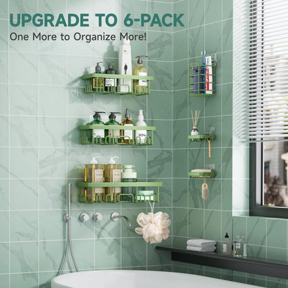 Veken Large Capacity Shower Caddy 6-Pack, No Drilling & Rustproof, Adhesive Shower Shelves with Soap Holder, Bathroom Organizers and Storage, Wall-Mounted Kitchen & Home Decor, Pink