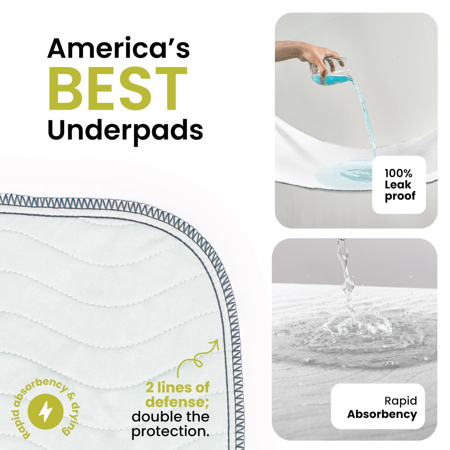 IMPROVIA® Washable Underpads, 34" x 36" (Pack of 4) - Heavy Absorbency Reusable Bedwetting Incontinence Pads for Kids, Adults, Elderly, and Pets - Waterproof Protective Pad for Bed, Couch, Sofa, Floor