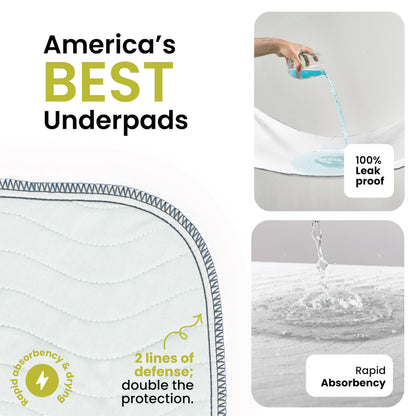 IMPROVIA® Washable Underpads, 34" x 36" (Pack of 4) - Heavy Absorbency Reusable Bedwetting Incontinence Pads for Kids, Adults, Elderly, and Pets - Waterproof Protective Pad for Bed, Couch, Sofa, Floor