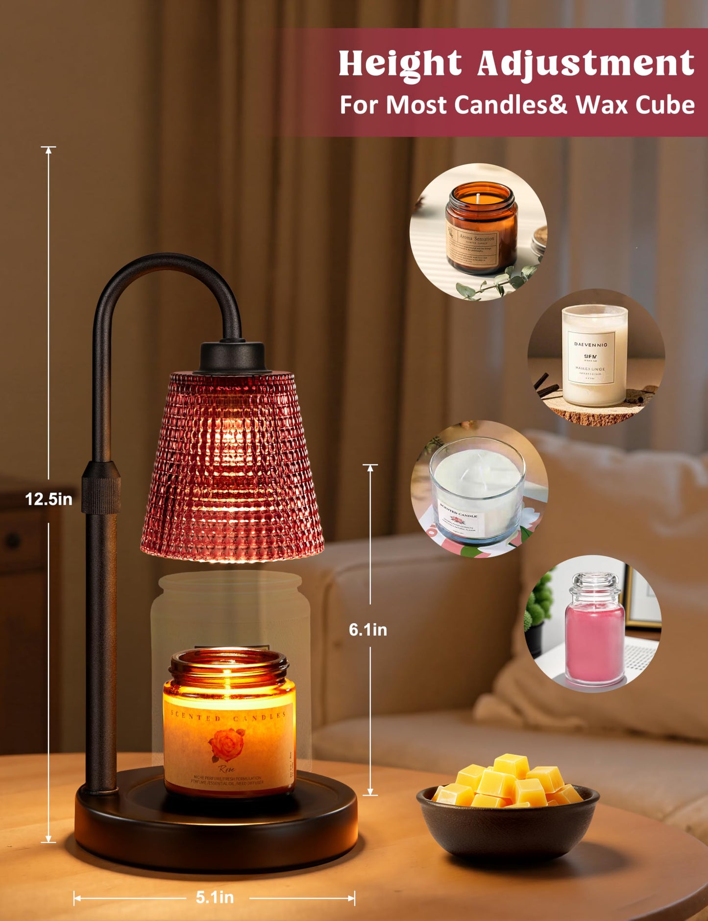 Candle Warmer Lamp with Timer Home Decor Birthday Gifts for Women | Dimmable Candle Warmer for Jar Candles, Height Adjustable Wax Melts Warmer,Room Decor House Warming Gifts New