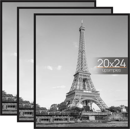 upsimples 12x16 Poster Frame, Easy Slide-In Assembly, Black, 3 Pack | Gallery Wall 12 x 16 Picture Frames Set for Family, Wedding, Christmas, Easy to Change Photos